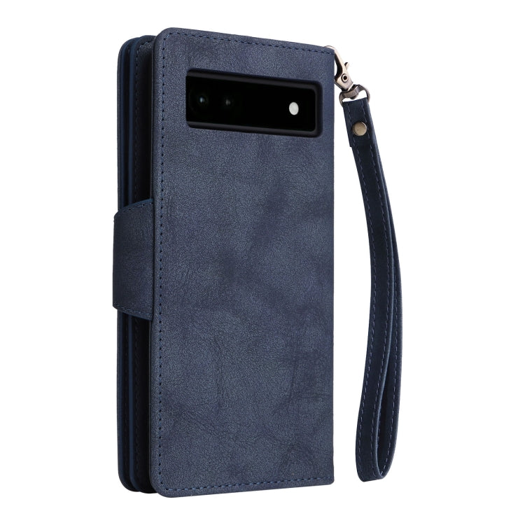For Google Pixel 6a Rivet Buckle 9 Cards Three Fold Leather Phone Case