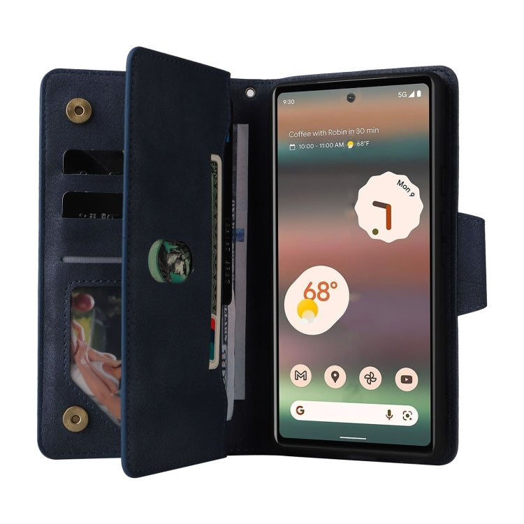 For Google Pixel 6a Rivet Buckle 9 Cards Three Fold Leather Phone Case