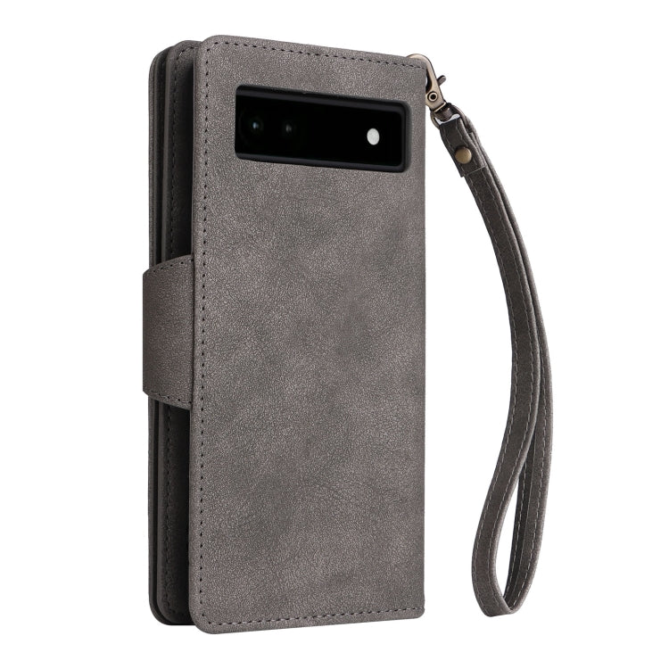 For Google Pixel 6a Rivet Buckle 9 Cards Three Fold Leather Phone Case