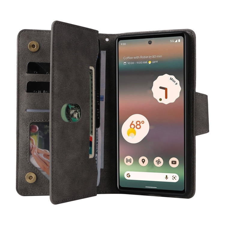 For Google Pixel 6a Rivet Buckle 9 Cards Three Fold Leather Phone Case