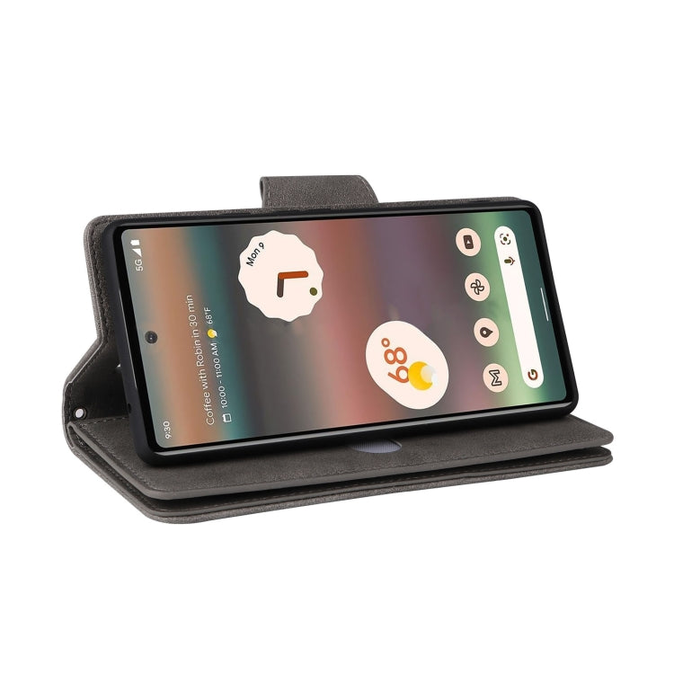 For Google Pixel 6a Rivet Buckle 9 Cards Three Fold Leather Phone Case