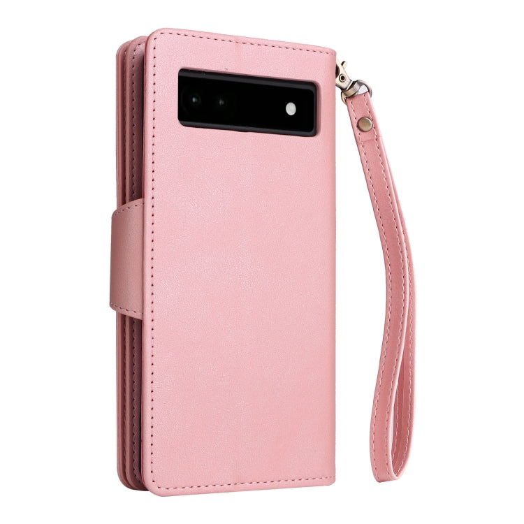 For Google Pixel 6a Rivet Buckle 9 Cards Three Fold Leather Phone Case
