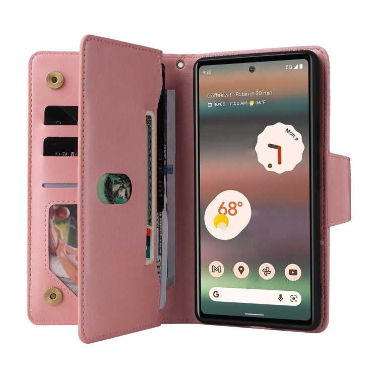 For Google Pixel 6a Rivet Buckle 9 Cards Three Fold Leather Phone Case