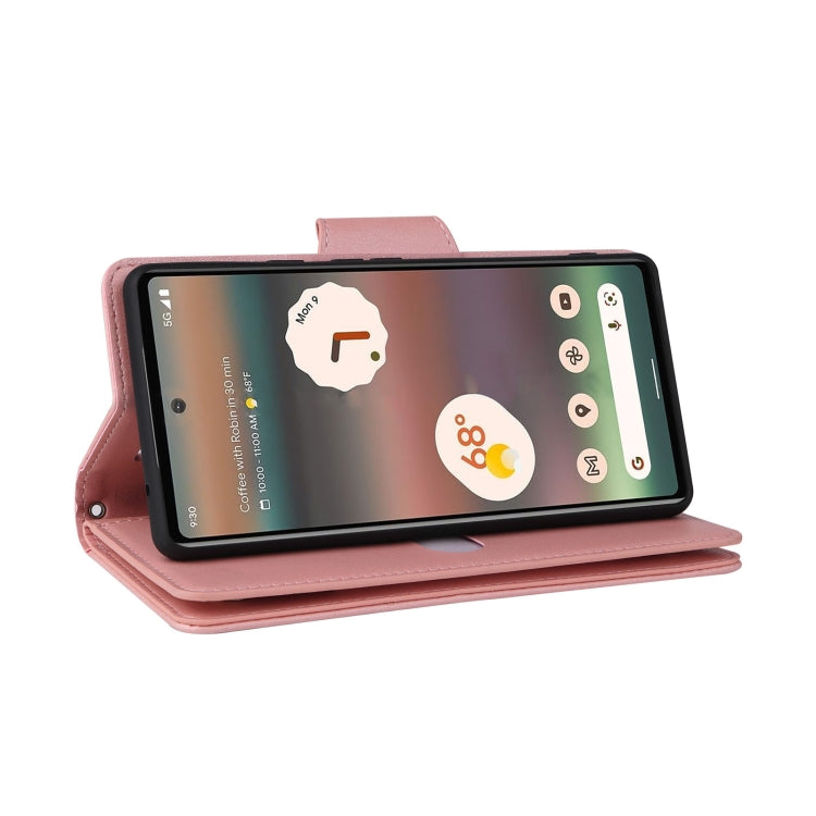 For Google Pixel 6a Rivet Buckle 9 Cards Three Fold Leather Phone Case