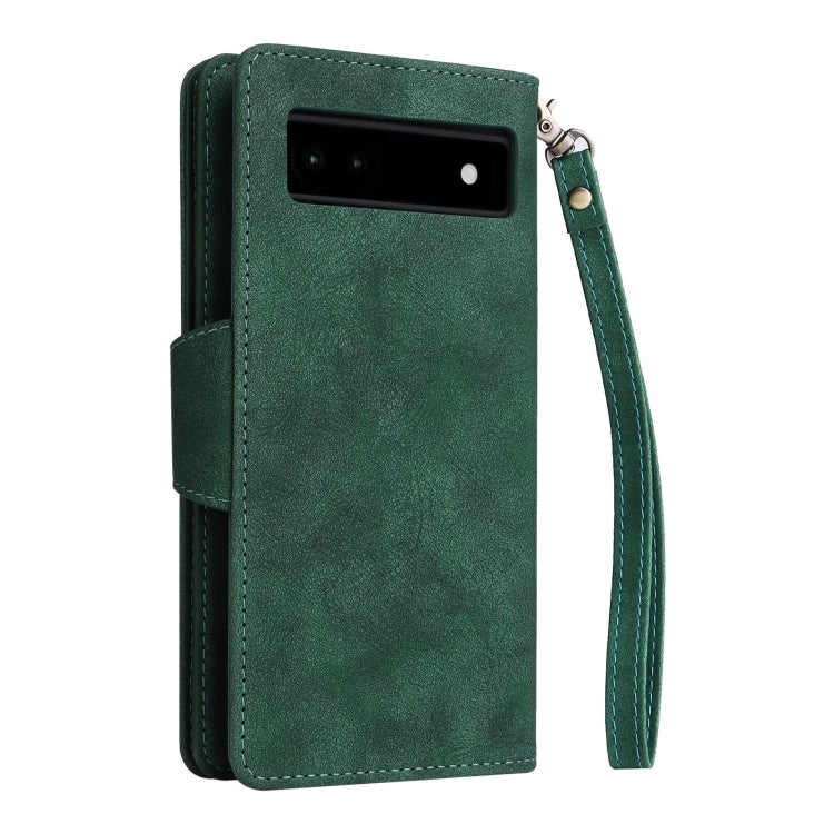 For Google Pixel 6a Rivet Buckle 9 Cards Three Fold Leather Phone Case
