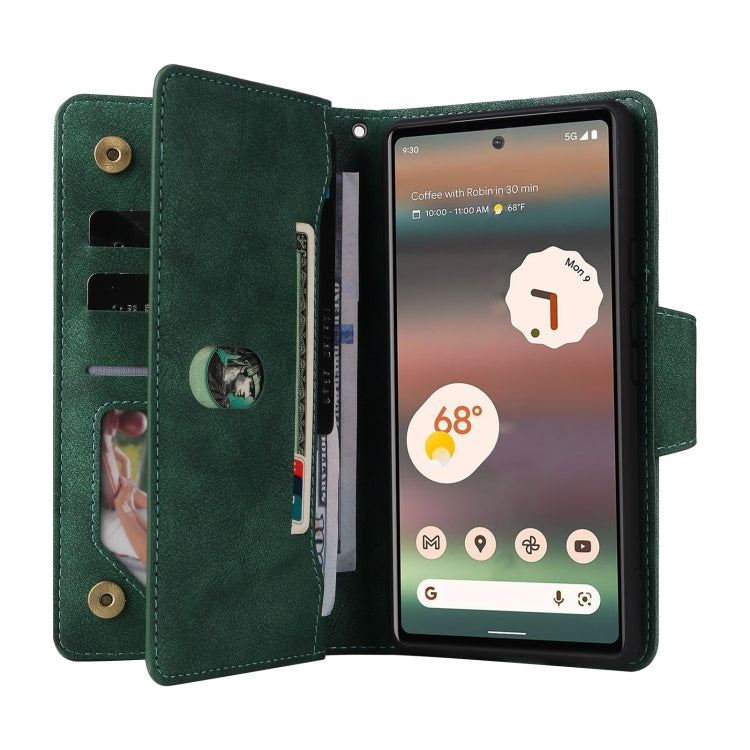 For Google Pixel 6a Rivet Buckle 9 Cards Three Fold Leather Phone Case