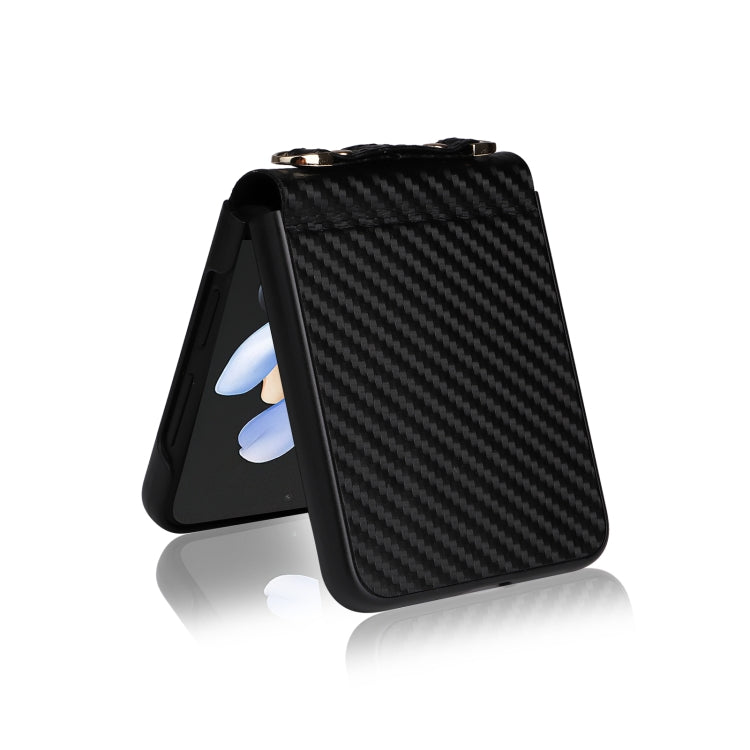 For Samsung Galaxy Z Flip4 Carbon Fiber Texture Phone Case With Lanyard