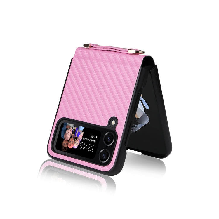 For Samsung Galaxy Z Flip4 Carbon Fiber Texture Phone Case With Lanyard