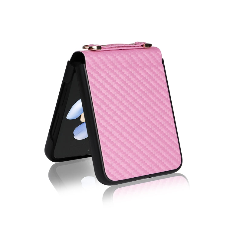 For Samsung Galaxy Z Flip4 Carbon Fiber Texture Phone Case With Lanyard