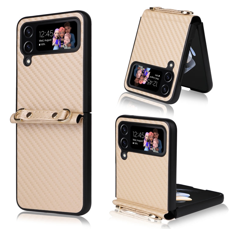 For Samsung Galaxy Z Flip4 Carbon Fiber Texture Phone Case With Lanyard