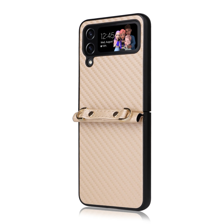 For Samsung Galaxy Z Flip4 Carbon Fiber Texture Phone Case With Lanyard