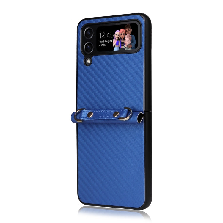 For Samsung Galaxy Z Flip4 Carbon Fiber Texture Phone Case With Lanyard