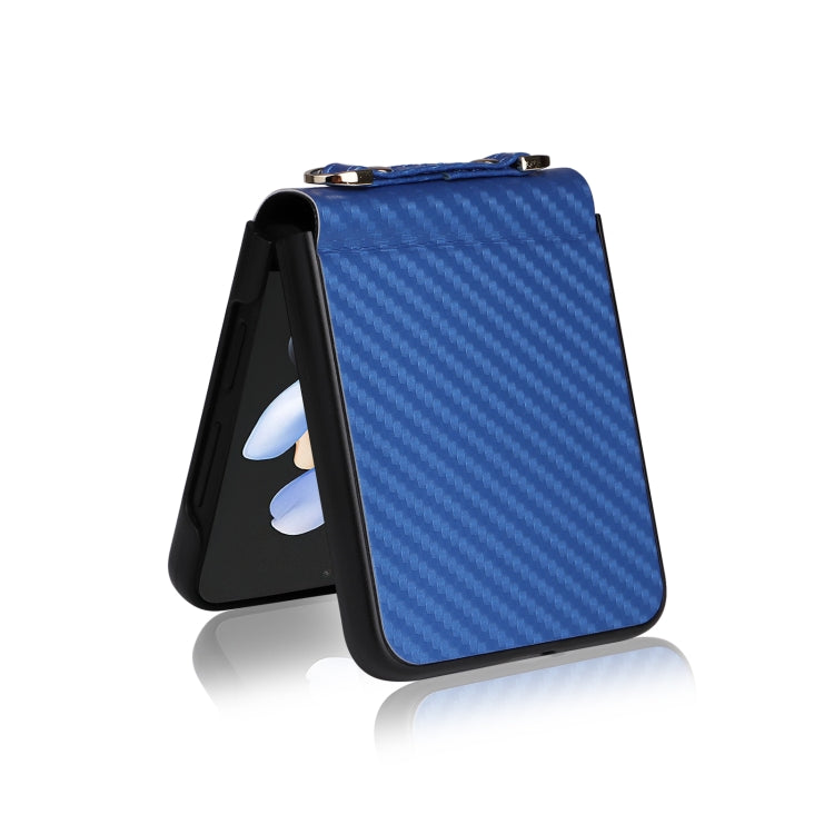 For Samsung Galaxy Z Flip4 Carbon Fiber Texture Phone Case With Lanyard
