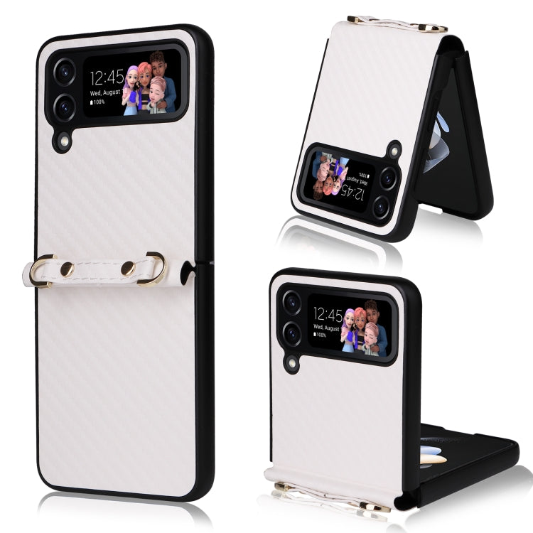 For Samsung Galaxy Z Flip4 Carbon Fiber Texture Phone Case With Lanyard