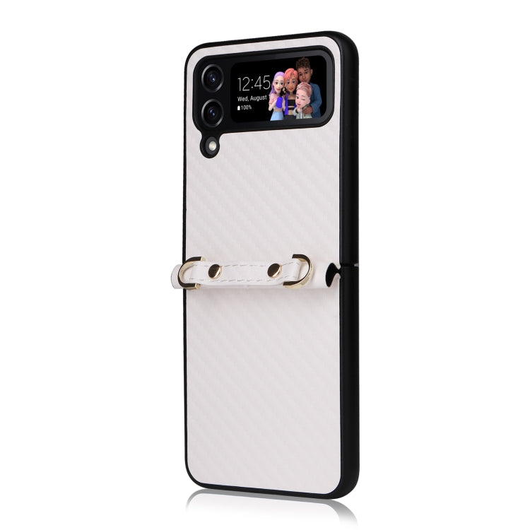 For Samsung Galaxy Z Flip4 Carbon Fiber Texture Phone Case With Lanyard