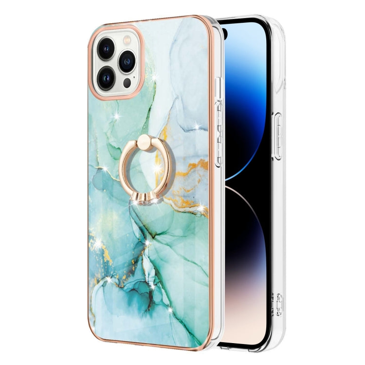 For iPhone 14 Pro Electroplating Marble Pattern IMD TPU Shockproof Case with Ring Holder