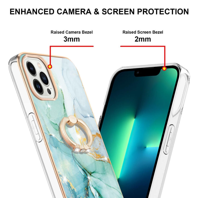 For iPhone 14 Pro Electroplating Marble Pattern IMD TPU Shockproof Case with Ring Holder