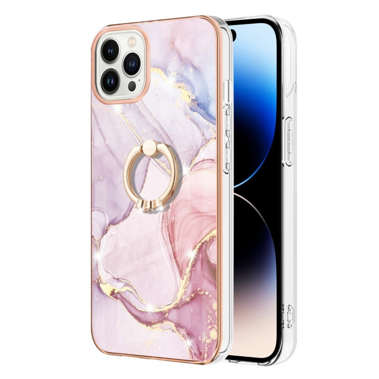 For iPhone 14 Pro Electroplating Marble Pattern IMD TPU Shockproof Case with Ring Holder