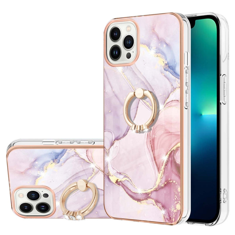 For iPhone 14 Pro Electroplating Marble Pattern IMD TPU Shockproof Case with Ring Holder