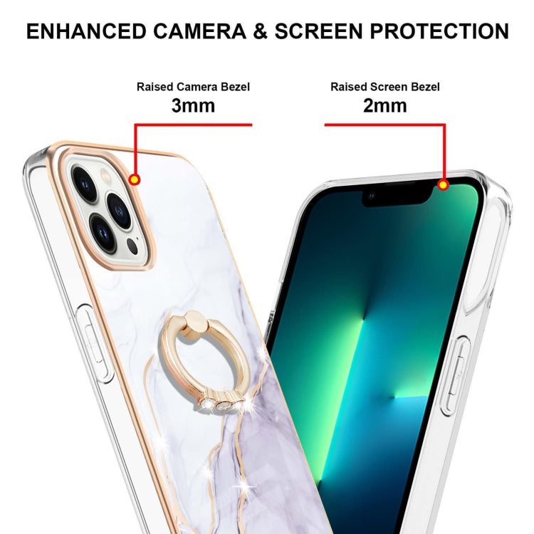 For iPhone 14 Pro Electroplating Marble Pattern IMD TPU Shockproof Case with Ring Holder