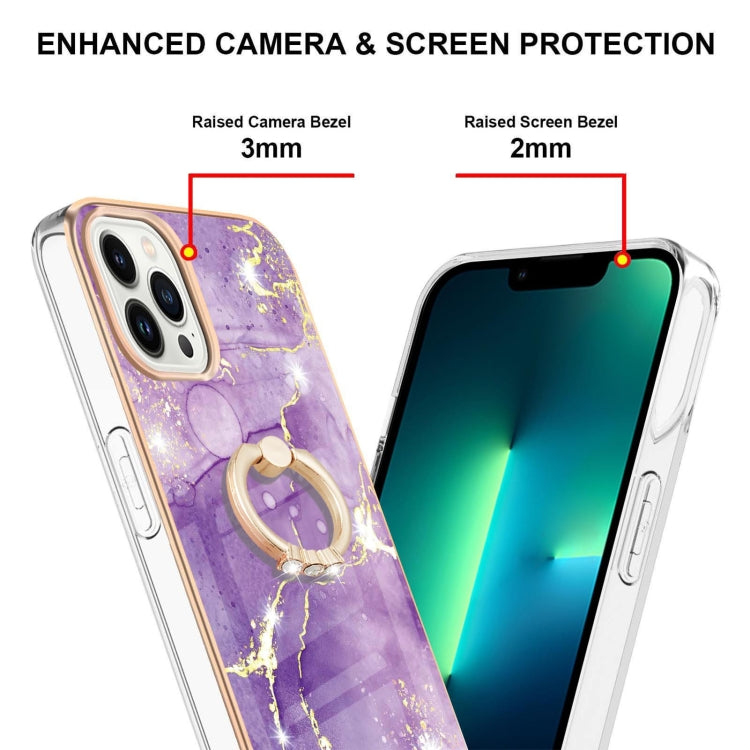 For iPhone 14 Pro Max Electroplating Marble Pattern IMD TPU Shockproof Case with Ring Holder