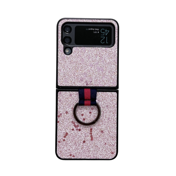 For Samsung Galaxy Z Flip4 Glitter Powder PU Phone Case With Ring