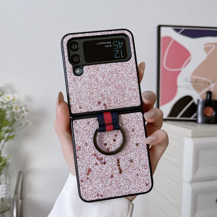 For Samsung Galaxy Z Flip4 Glitter Powder PU Phone Case With Ring