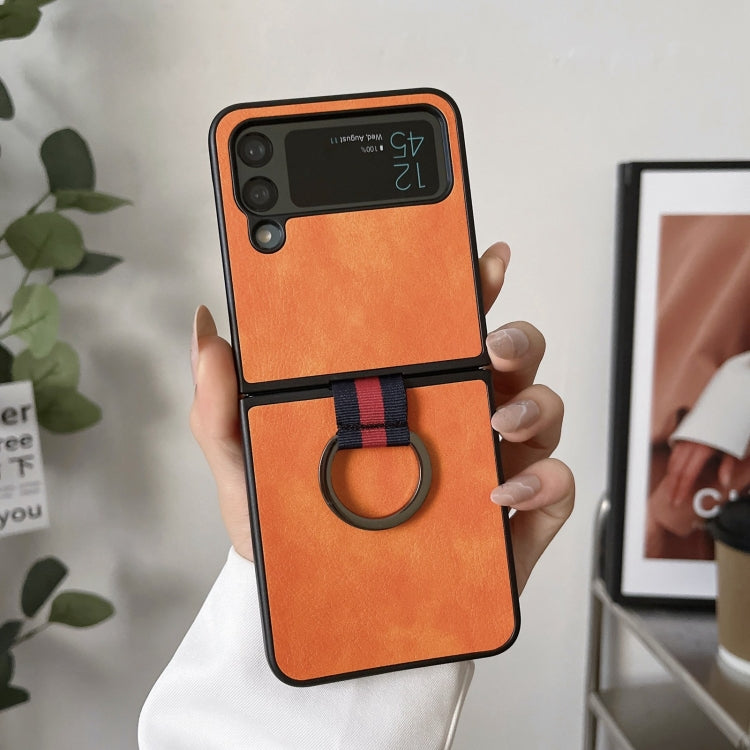 For Samsung Galaxy Z Flip4 Two-color Litchi Texture Phone Case With Ring