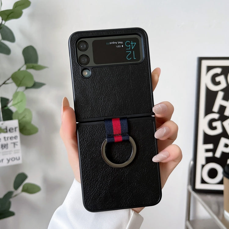 For Samsung Galaxy Z Flip4 Two-color Litchi Texture Phone Case With Ring