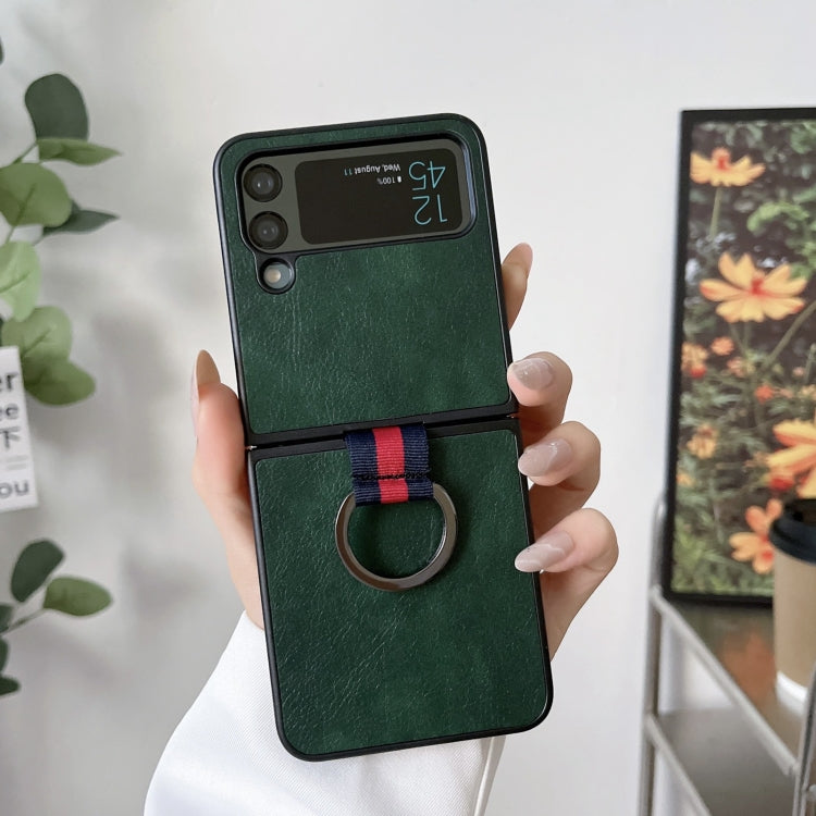 For Samsung Galaxy Z Flip4 Two-color Litchi Texture Phone Case With Ring
