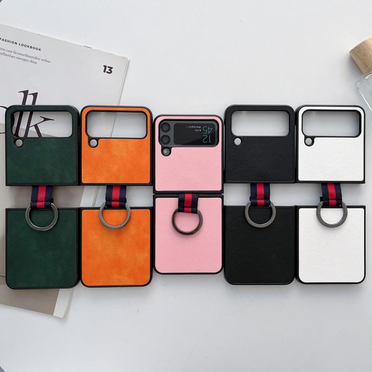 For Samsung Galaxy Z Flip4 Two-color Litchi Texture Phone Case With Ring