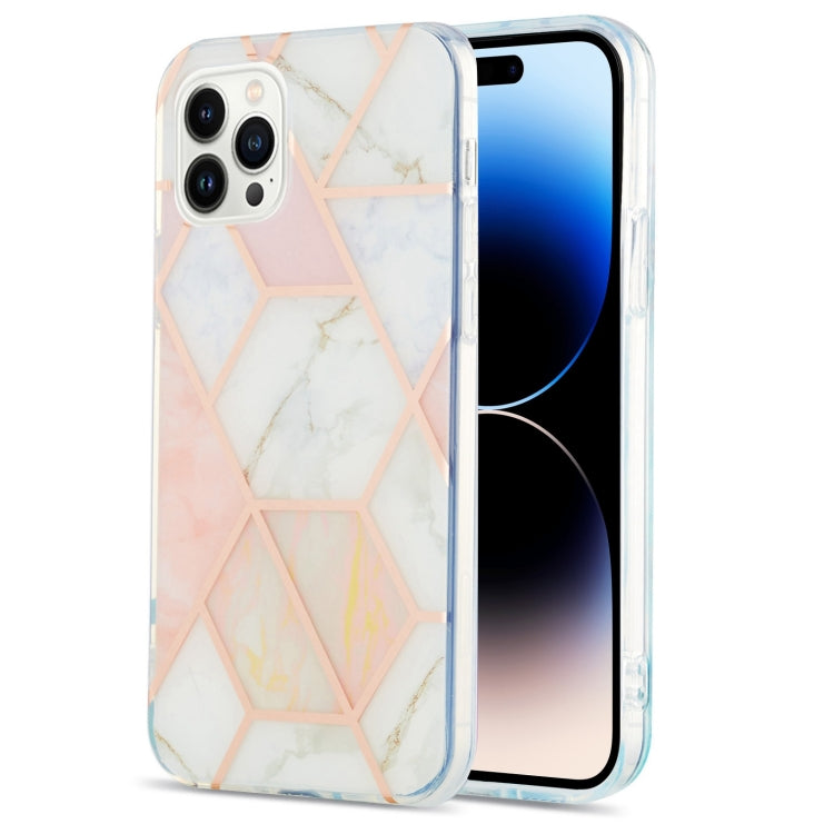 For iPhone 14 Pro Electroplating Splicing Marble Flower Pattern Dual-side IMD TPU Shockproof Phone Case