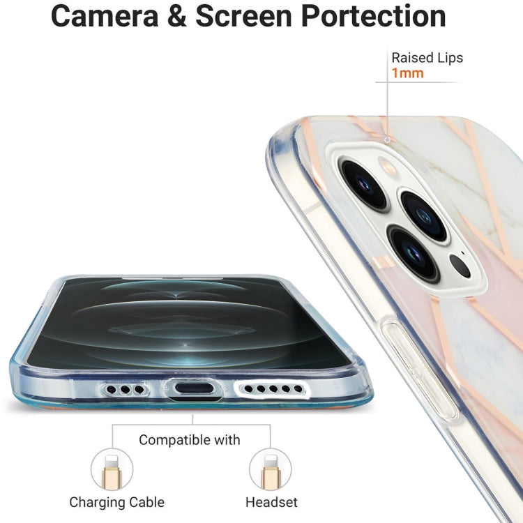 For iPhone 14 Pro Electroplating Splicing Marble Flower Pattern Dual-side IMD TPU Shockproof Phone Case