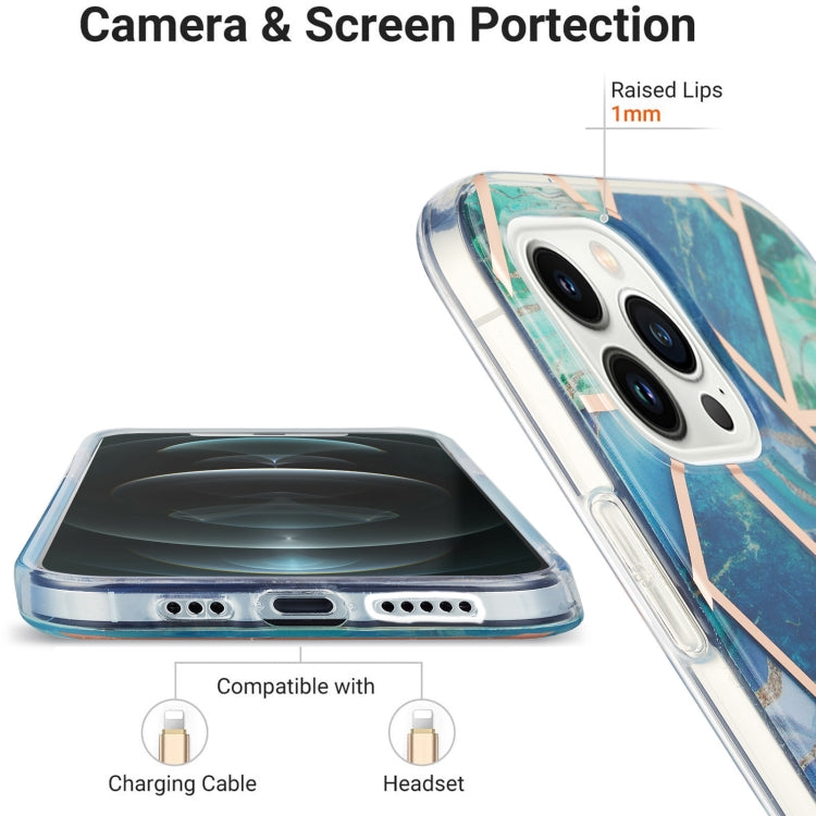 For iPhone 14 Pro Electroplating Splicing Marble Flower Pattern Dual-side IMD TPU Shockproof Phone Case