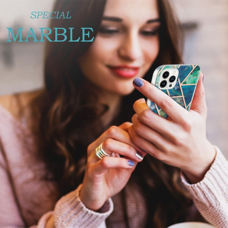 For iPhone 14 Pro Electroplating Splicing Marble Flower Pattern Dual-side IMD TPU Shockproof Phone Case