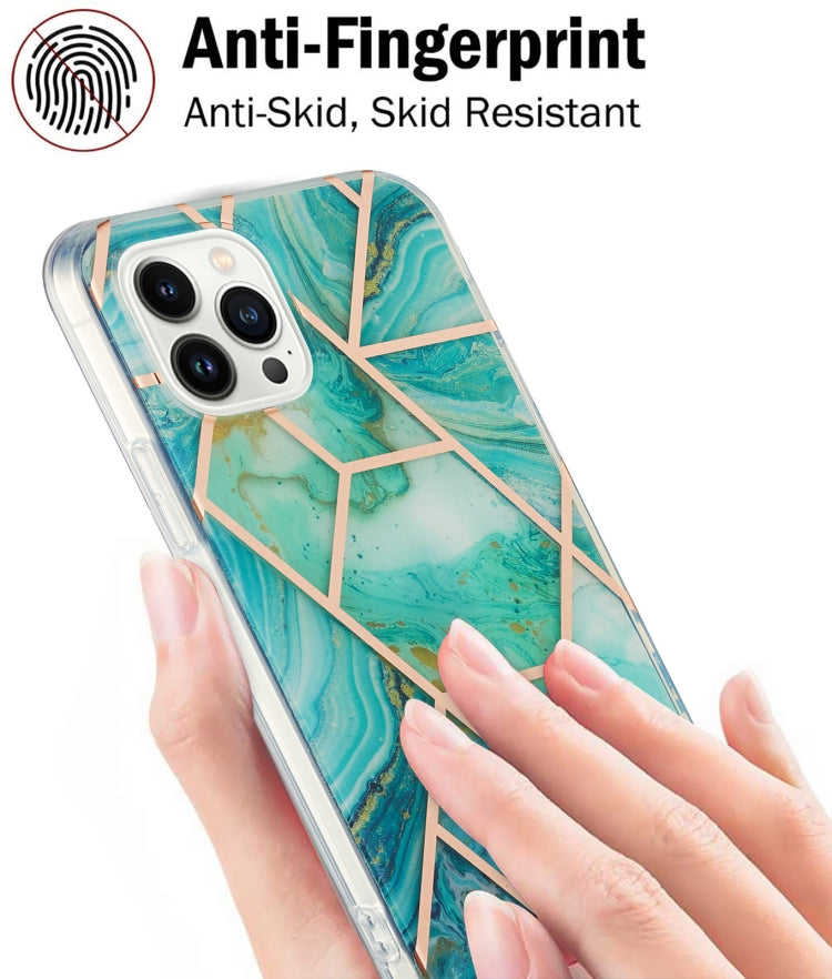For iPhone 14 Pro Electroplating Splicing Marble Flower Pattern Dual-side IMD TPU Shockproof Phone Case