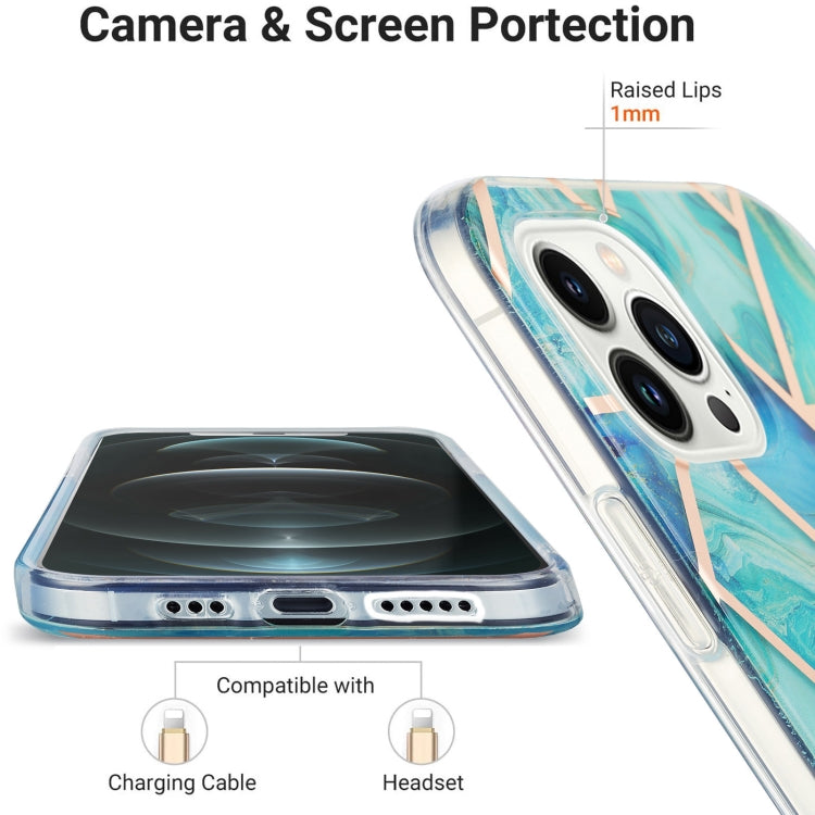 For iPhone 14 Pro Electroplating Splicing Marble Flower Pattern Dual-side IMD TPU Shockproof Phone Case