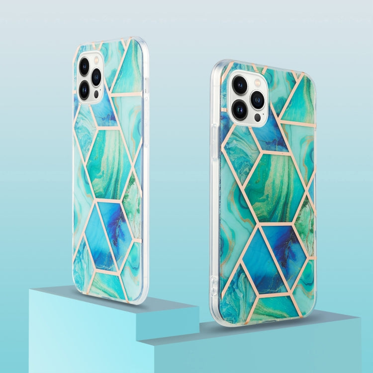 For iPhone 14 Pro Electroplating Splicing Marble Flower Pattern Dual-side IMD TPU Shockproof Phone Case