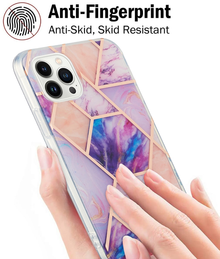 For iPhone 14 Pro Electroplating Splicing Marble Flower Pattern Dual-side IMD TPU Shockproof Phone Case