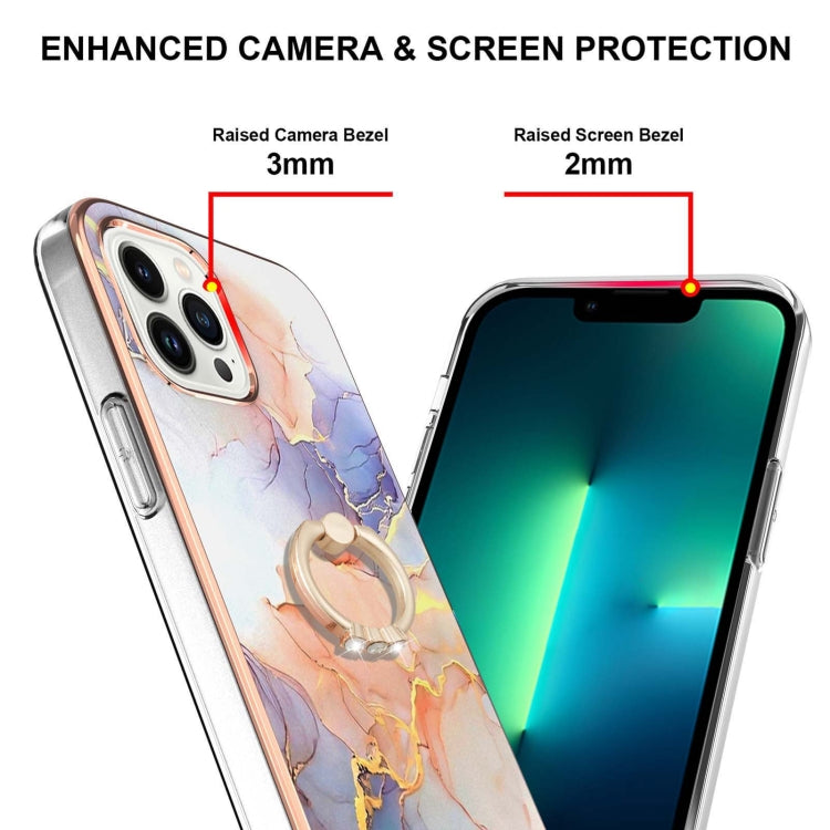 For iPhone 14 Pro Electroplating Pattern IMD TPU Shockproof Case with Rhinestone Ring Holder