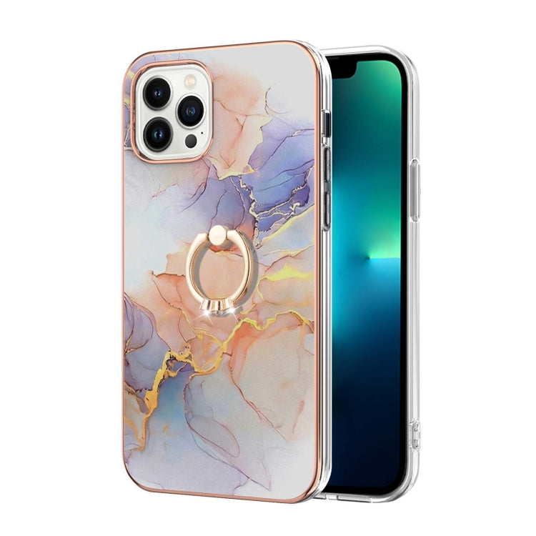 For iPhone 14 Pro Max Electroplating Pattern IMD TPU Shockproof Case with Rhinestone Ring Holder