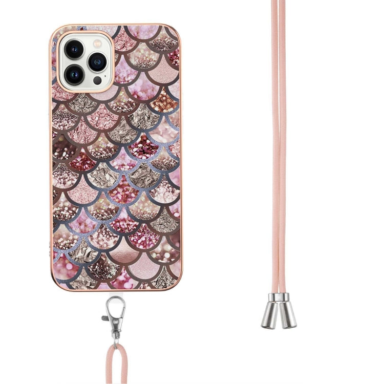 For iPhone 14 Pro Electroplating Pattern IMD TPU Shockproof Case with Neck Lanyard