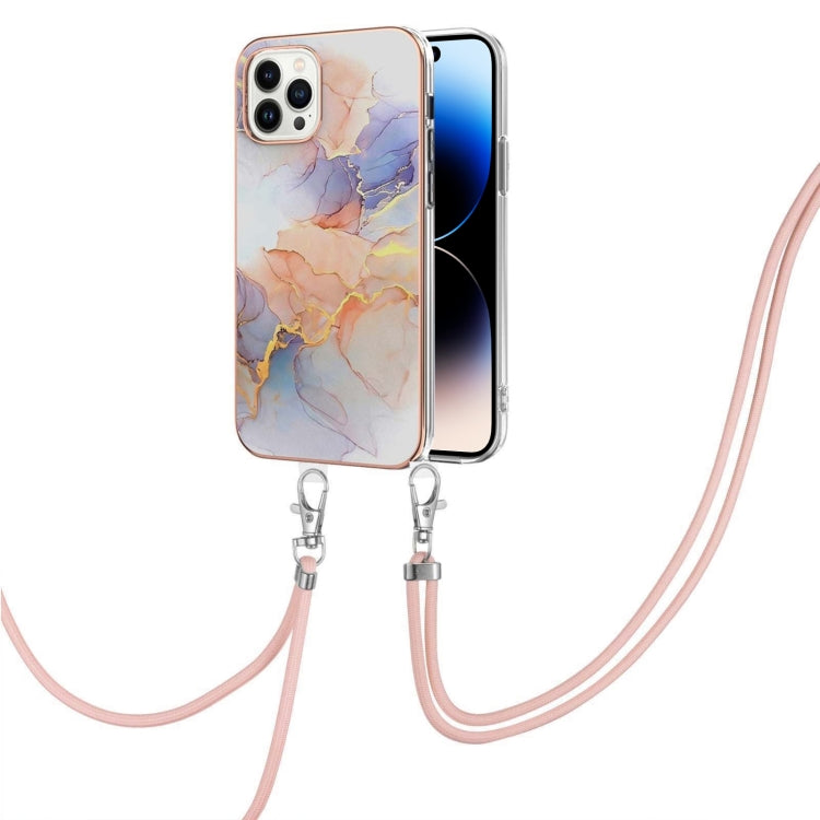 For iPhone 14 Pro Electroplating Pattern IMD TPU Shockproof Case with Neck Lanyard