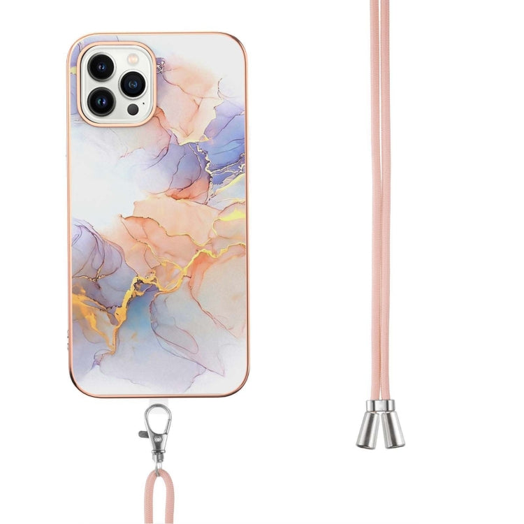 For iPhone 14 Pro Electroplating Pattern IMD TPU Shockproof Case with Neck Lanyard