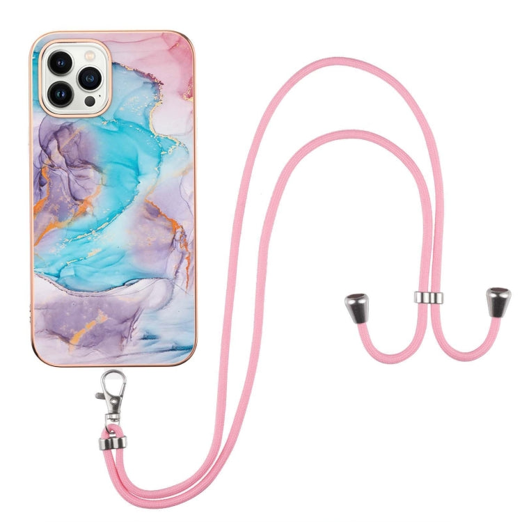 For iPhone 14 Pro Electroplating Pattern IMD TPU Shockproof Case with Neck Lanyard