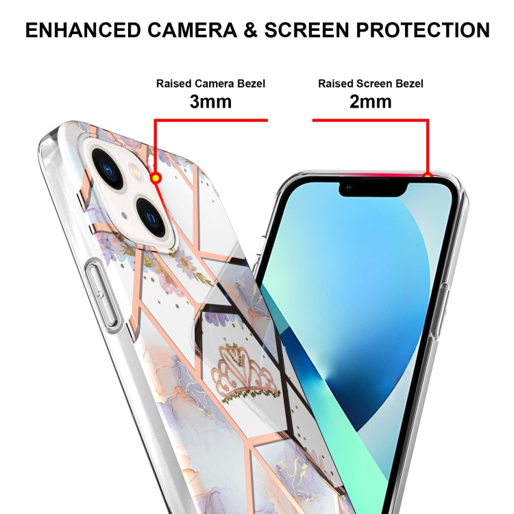 For iPhone 14 Plus Electroplating Splicing Marble Flower Pattern TPU Shockproof Case
