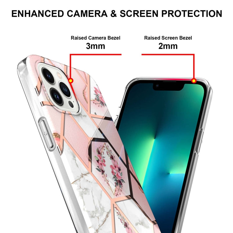 For iPhone 14 Pro Max Electroplating Splicing Marble Flower Pattern TPU Shockproof Case