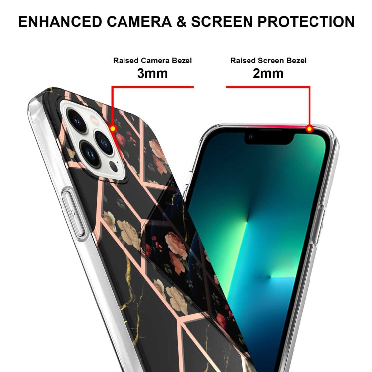 For iPhone 14 Pro Max Electroplating Splicing Marble Flower Pattern TPU Shockproof Case