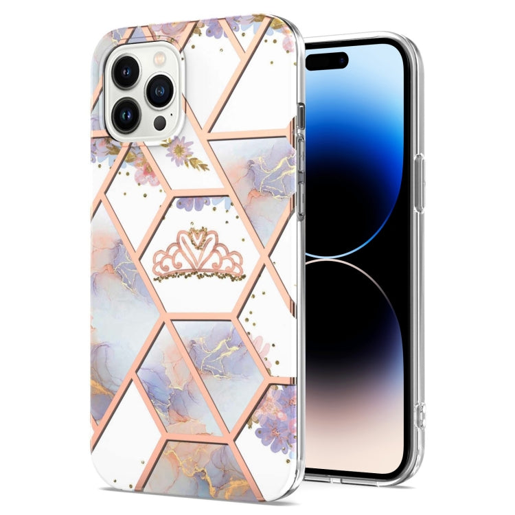 For iPhone 14 Pro Max Electroplating Splicing Marble Flower Pattern TPU Shockproof Case