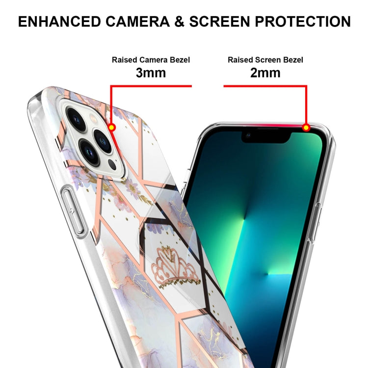 For iPhone 14 Pro Max Electroplating Splicing Marble Flower Pattern TPU Shockproof Case